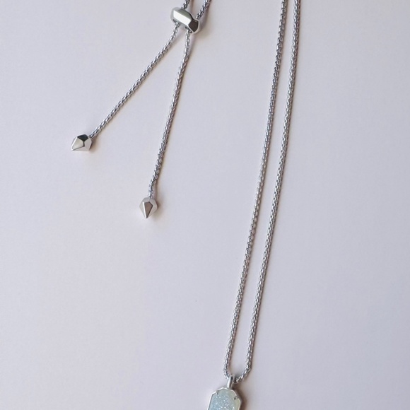 Kendra Scott heavy chain long necklace with white drusy - Picture 3 of 5
